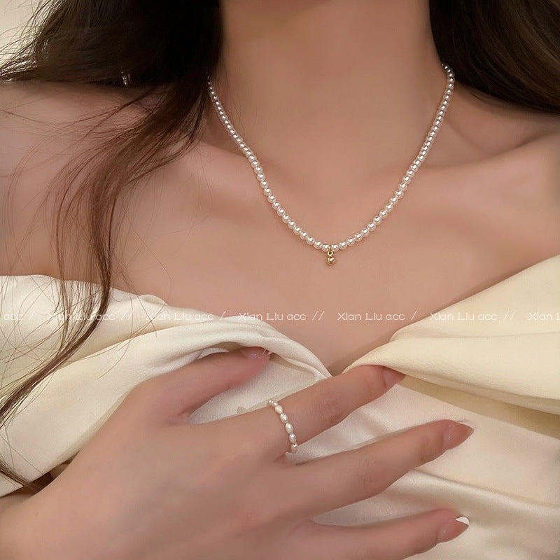 Vintage Style Simple Pearl Chain Choker Necklace for Women
