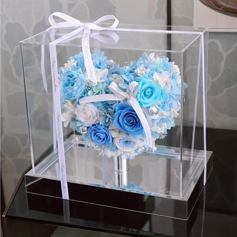 FLIPSTYLEZ LLC. Eternal Heart Preserved Red Hydrangea & Rose Mirror Box | Luxury Dried Flower Gift for Anniversary & Valentines