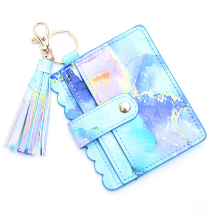 Personalized PU leather printed leopard print women's change bag multi-card ID bag fringed pendant