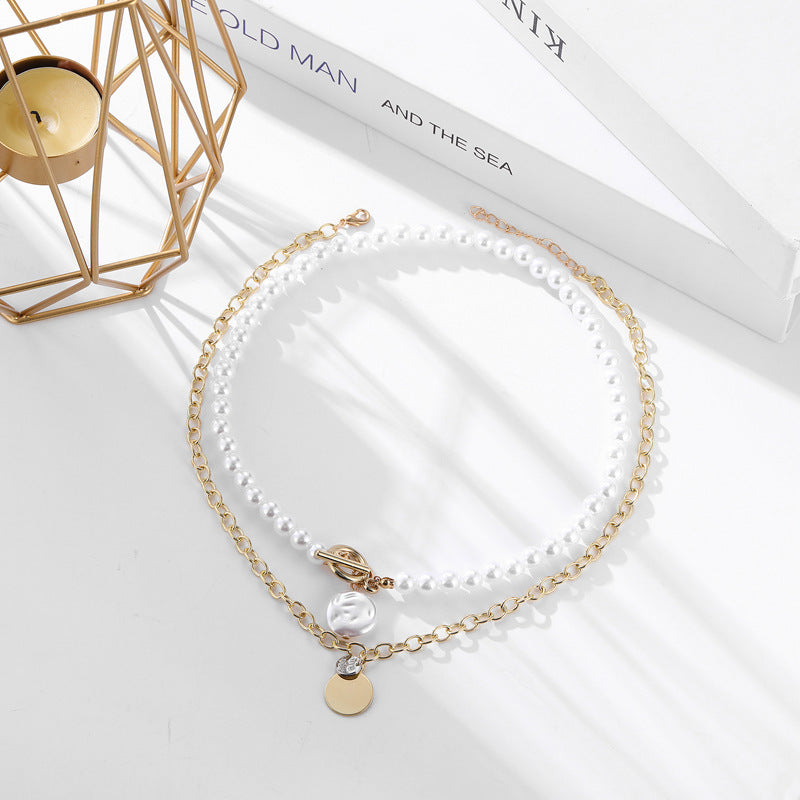 Double Chain Necklace Design Pearl Women Double Layer Necklace