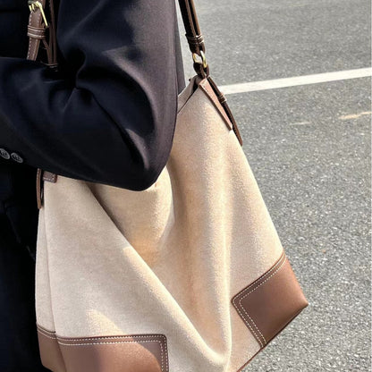Large capacity suede hobo bag, female contrasting shoulder bag, shoulder bag, slouchy bag