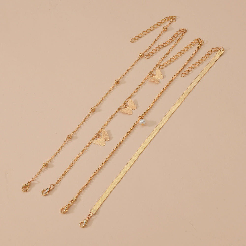Women Butterfly Tassel Multilayer Foot Chain