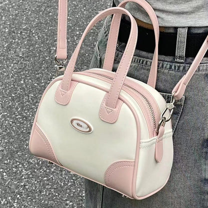 Chic Summer Boston Bag Mini – Portable Small Tote Crossbody Bag for Women, Perfect Bowling Shaped Bag in Pink