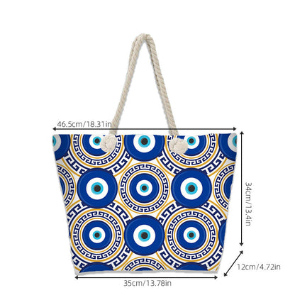 Evil Eye Beach Bag – Portable Travel Handheld Tote, Casual Shoulder Purse, Large Vacation Shopper