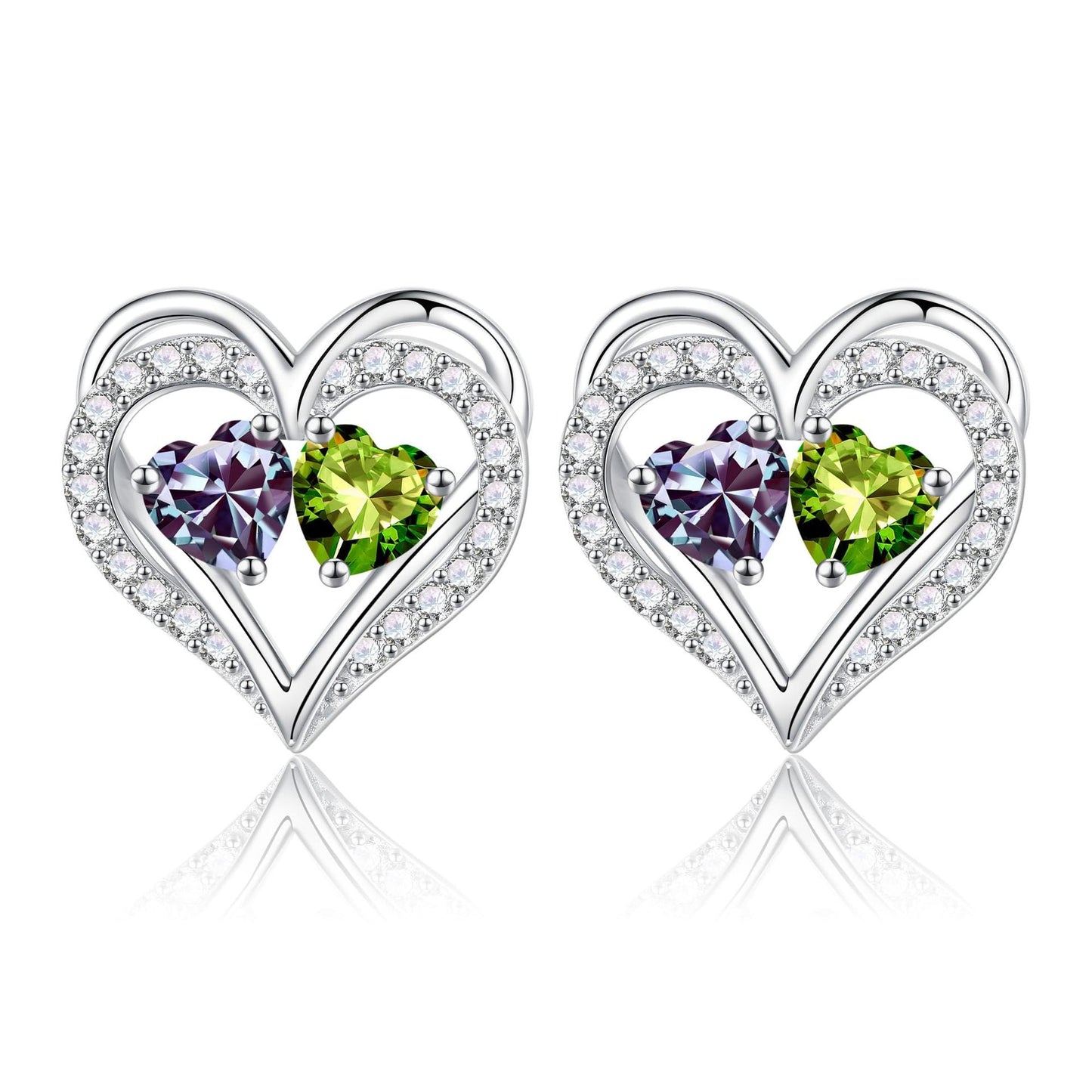 Sterling Silver Birthstone Heart Earrings new