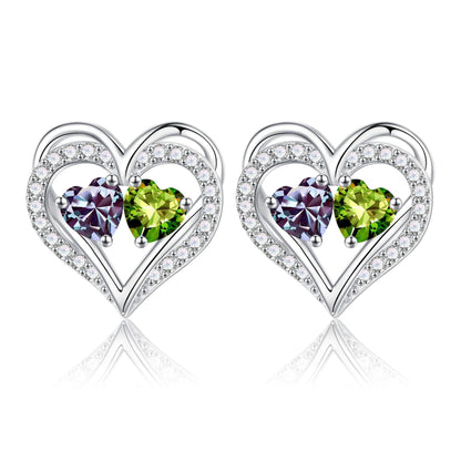 Sterling Silver Birthstone Heart Earrings new