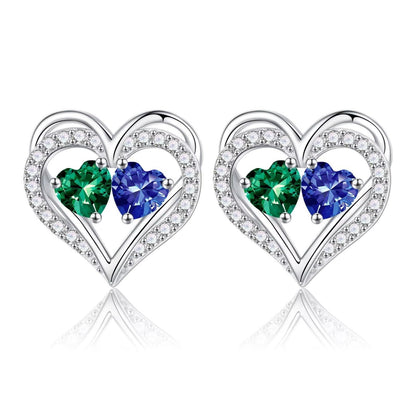 Sterling Silver Birthstone Heart Earrings new