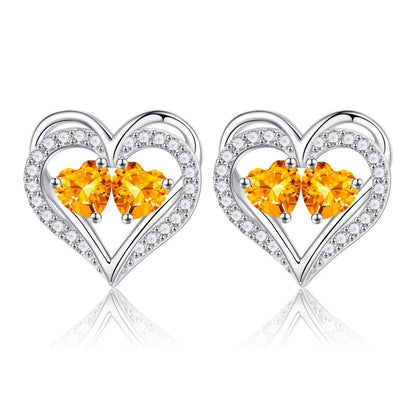 Sterling Silver Birthstone Heart Earrings new