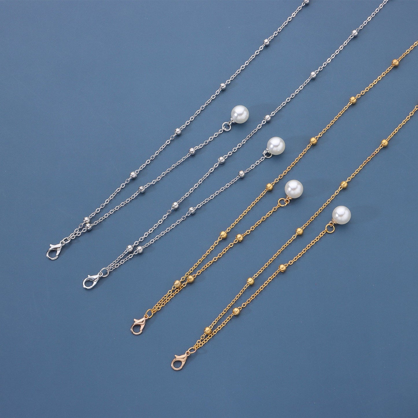 Pearl Tassel Long Glasses Metal Round Bead Chain Face