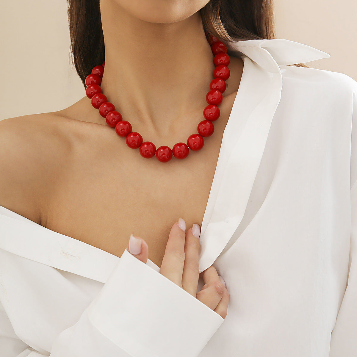 Punk Smooth Big Round Beads Strand Necklace for Women