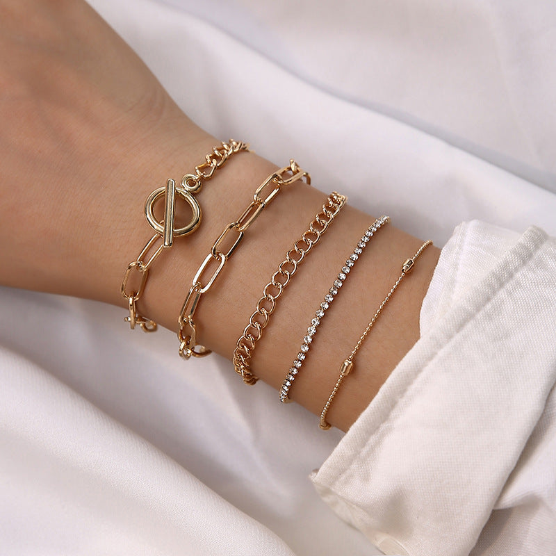 Simple Geometric Rhinestone Chain Bracelet Set