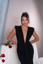Sexy women's sleeveless super deep V slim waist pleated temperament fishtail jumpsuit