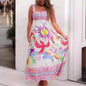 Summer Women's Casual Long Dress Suspender Printed High Waist Sleeveless Pendulum Dress