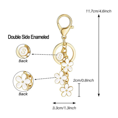 Initial Keychain White/Pink Flower Charms for Key Cute Letter Keyring Bag Charm 26 Letter Cherry Blossom Daisy Keychain