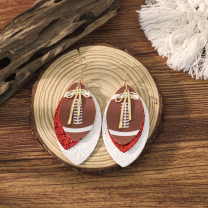 Sports Team Faux Leather Earrings - Volleyball, Basketball, Football, Baseball Geometric Drop Dangle Earrings