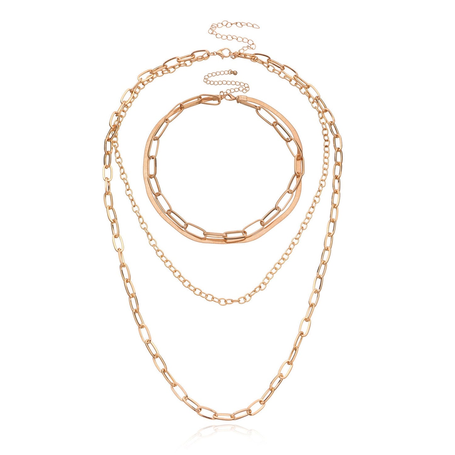 Multiple Paperclip Chain Layer Necklace Set