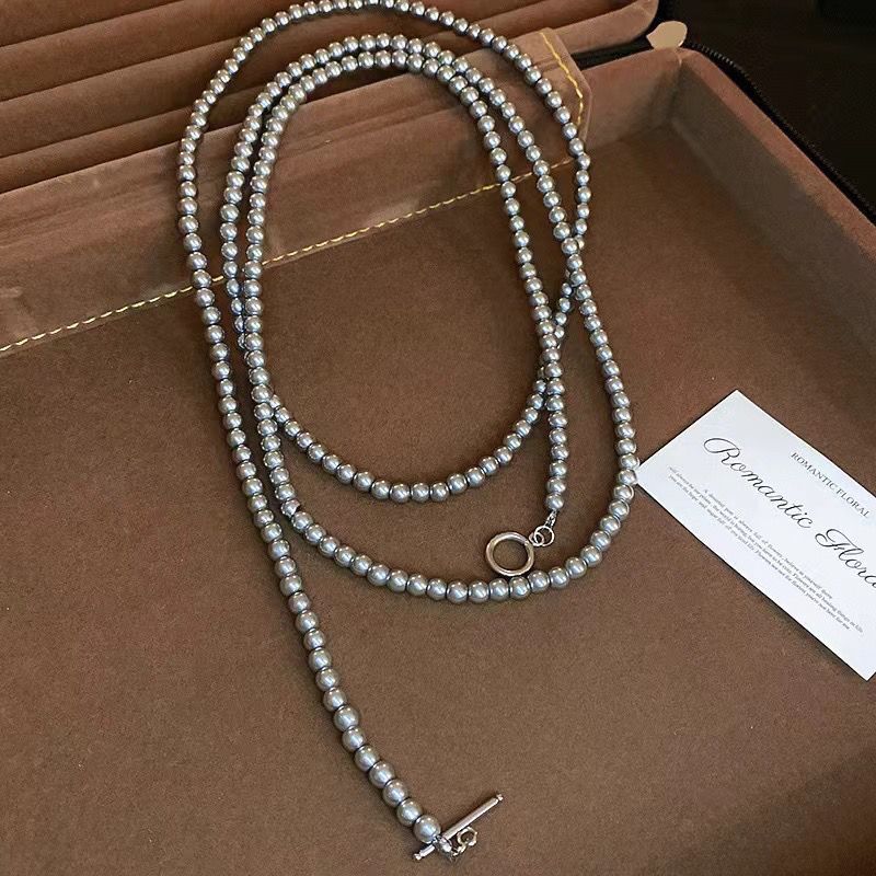 Gray Pearl Necklace Vintage Layer Choker