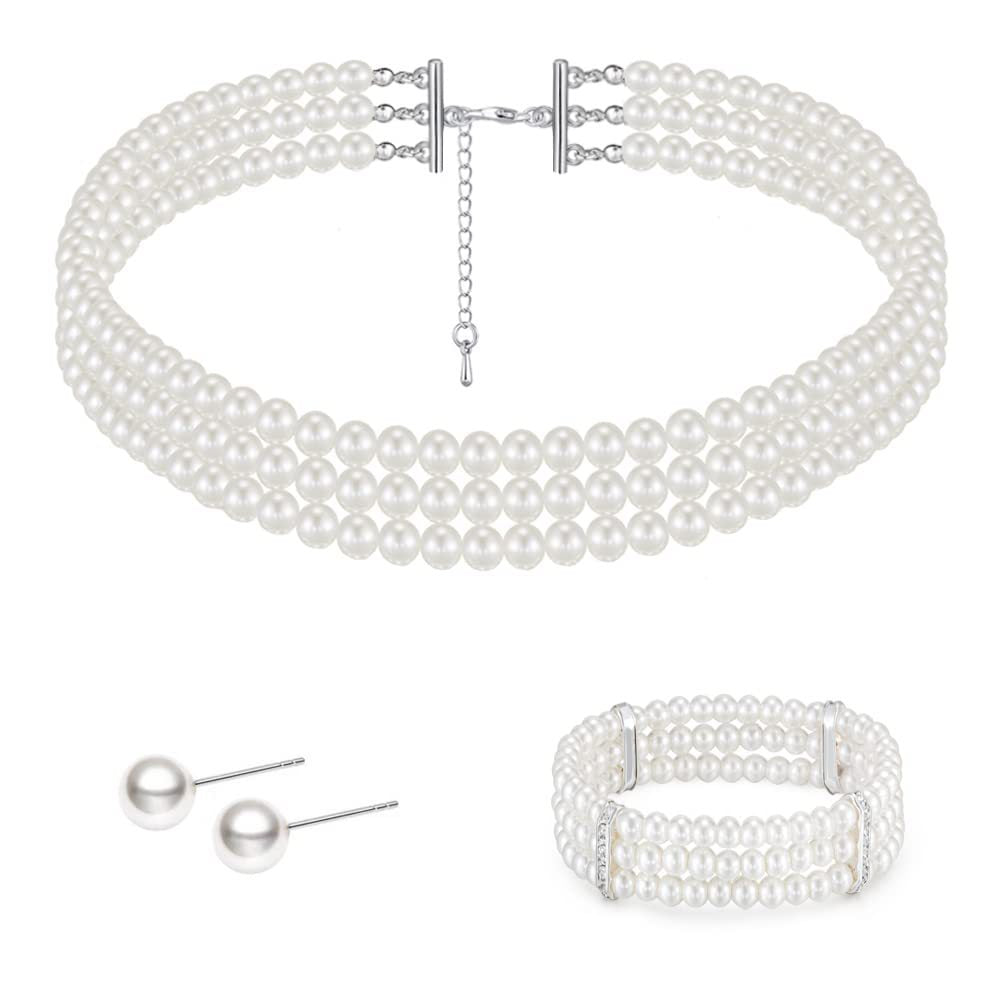 Layered Choker Pearl Necklaces Jewelry Set