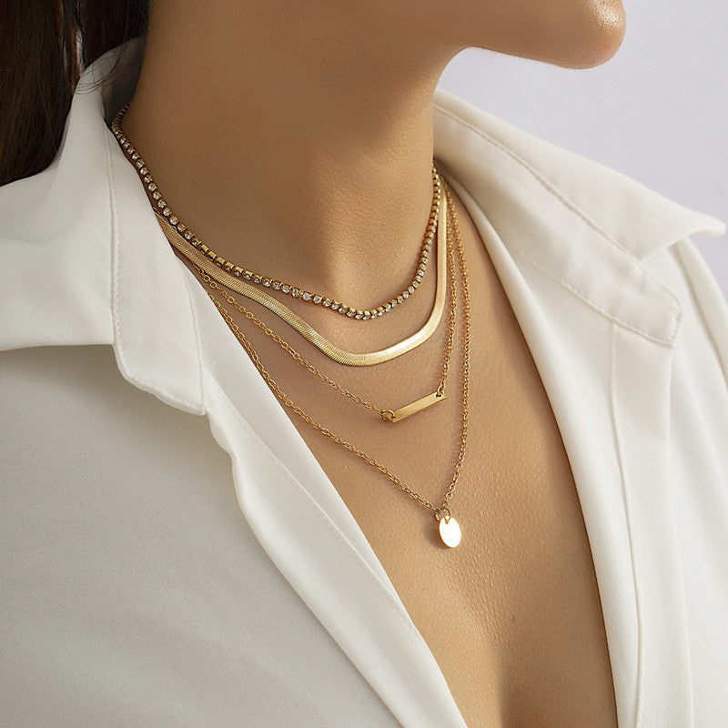 Multi Layer Rhinestone Chain Necklace Set