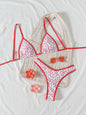 Hemming contrasting print strap sexy bikini split swimsuit Batwing Short Sleeve Shirt W Plants Print