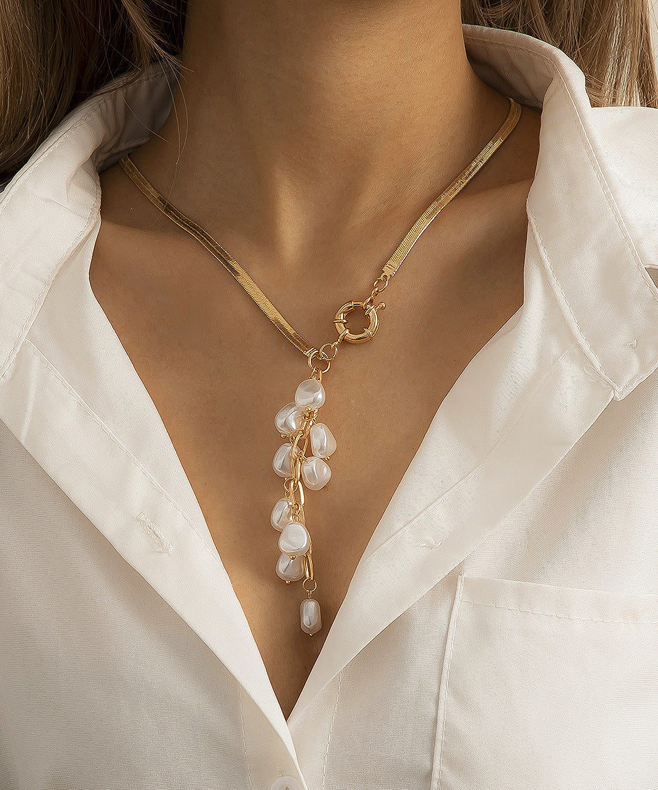 retro rice grain pearl fringe necklace
