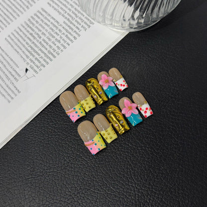 Hand painted sweet cool three-dimensional engraved patch French gradual change blush nail sweet wear