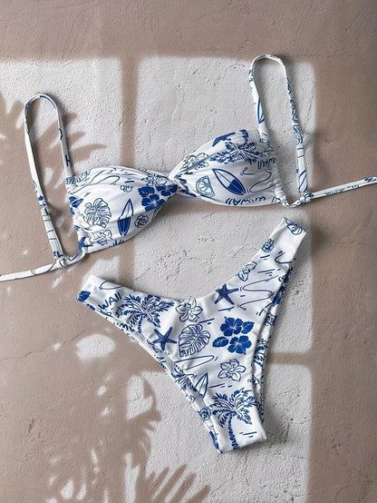 Printed Bikini Swimsuit for Women Sexy Two Piece Set Beach Vacation Swimwear