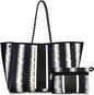 Camo Leopard Black Print Beach Tote – Women’s Neoprene Travel Bag, Diving Fabric Casual Handbag