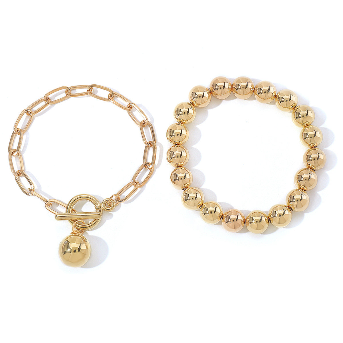 Hip Hop Beaded Set Necklace Geometric OT Buckle Short Ball Pendant Necklace