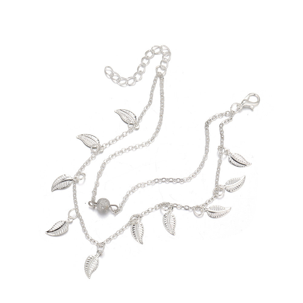 Beach Leaf Shape Layered Tassel Foot Chain