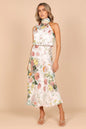 Women's Summer Sundress - Sexy Halter Sleeveless Satin Dress with Elastic Waist & Ruffle Trim