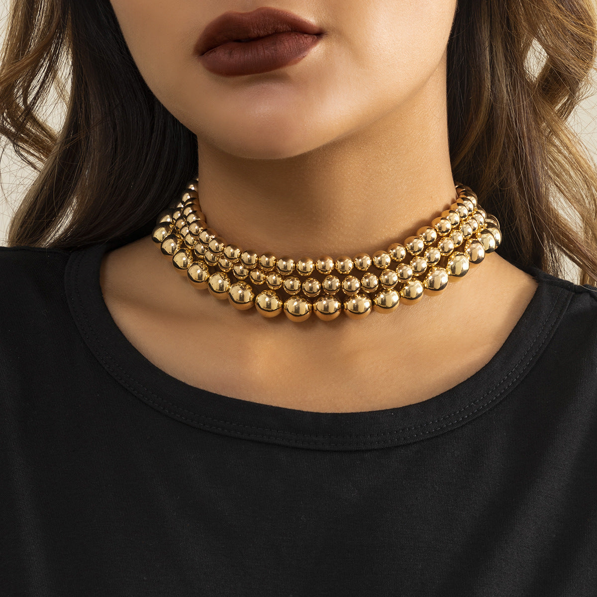 Boho Multilayer Chunky Beads Layered Choker Necklaces