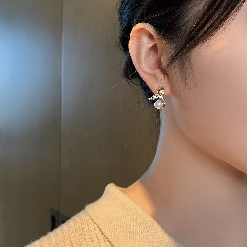 Graceful Pearl Mermaid Tail Stud Earrings