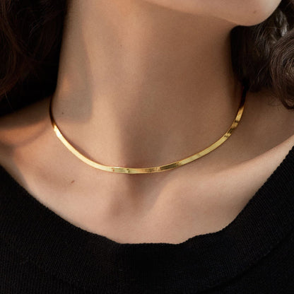 14K Gold Plated Herringbone Choker Necklace - Dainty Thin Snake Chain Layered Jewelry for Women