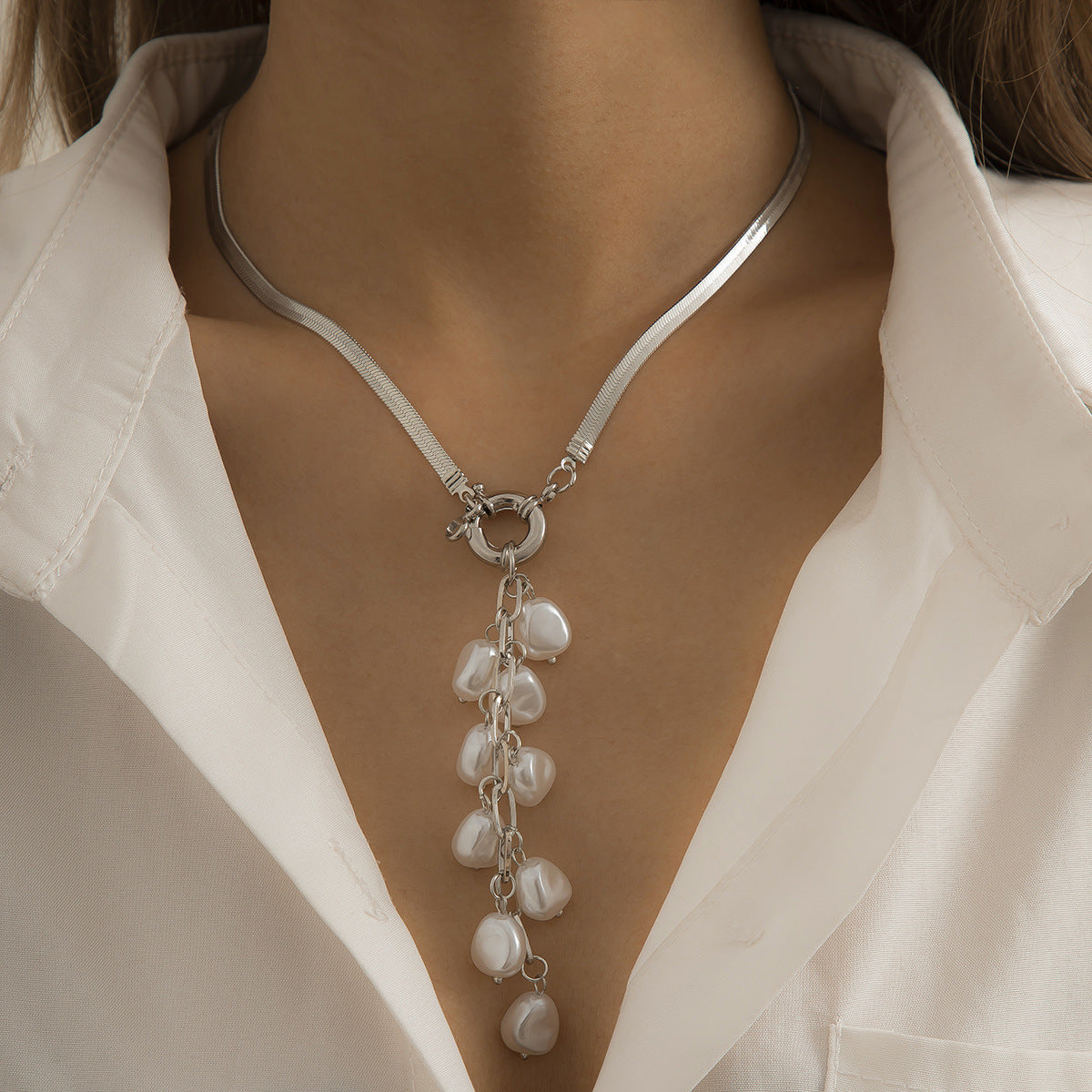retro rice grain pearl fringe necklace