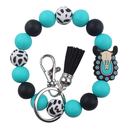 Silicone Beaded Keychain Wristlet Key Ring Bracelet Cute Car Key Chain Holder for Women Girls