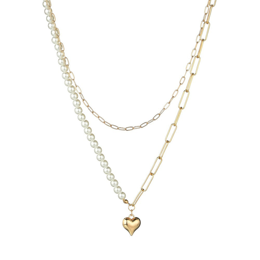 Pearl Half-Paper Clip Chain Necklace