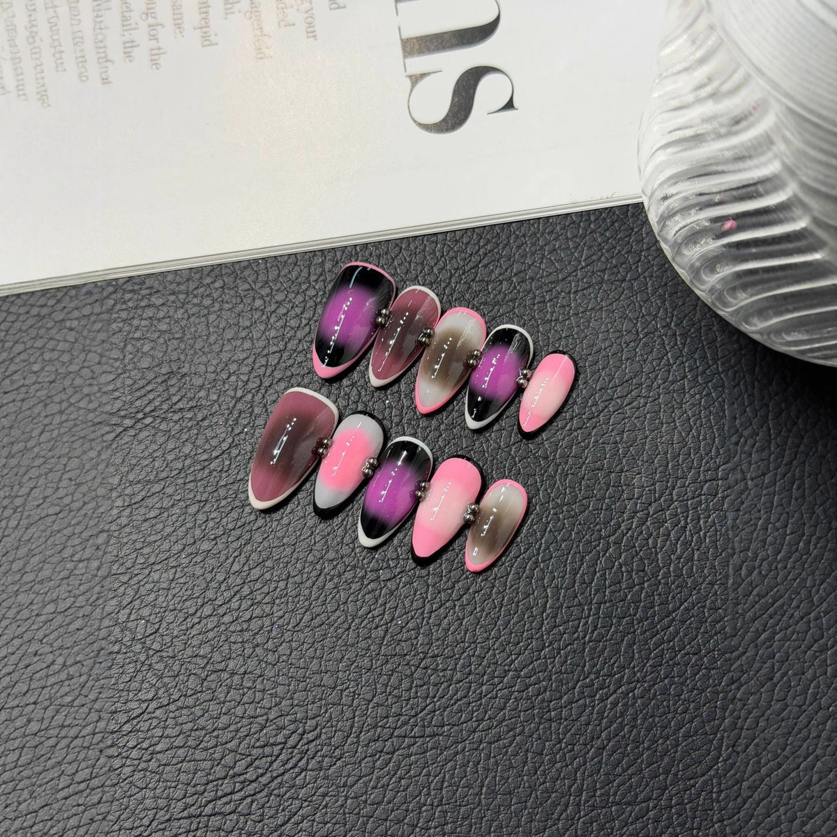 Night Neon Punk Sweet Cool Press on Nails Black Simple Nail Babes Almond Nail Race