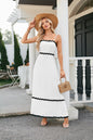 Women's long sleeveless dress with suspenders and pleated lace