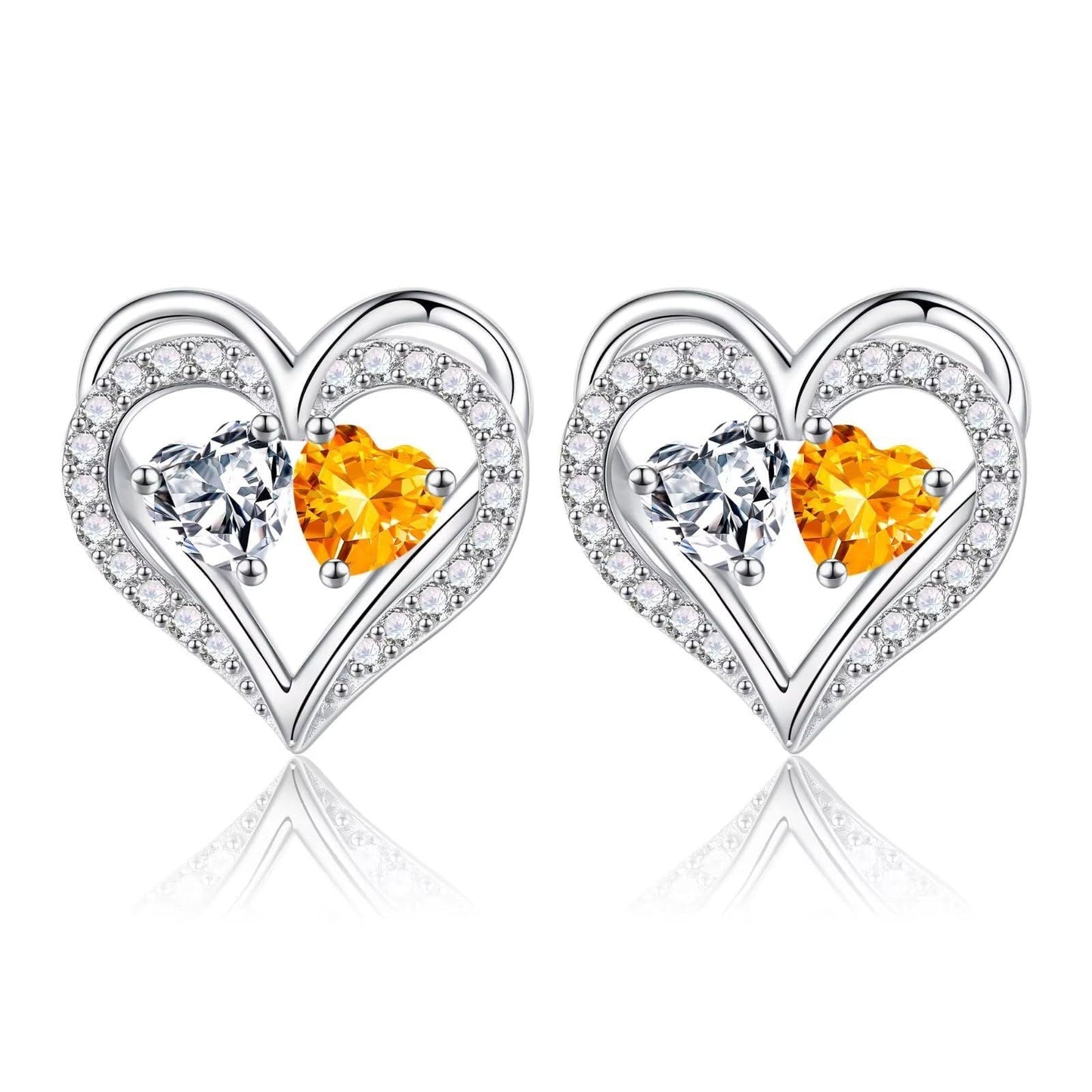 Sterling Silver Birthstone Heart Earrings new