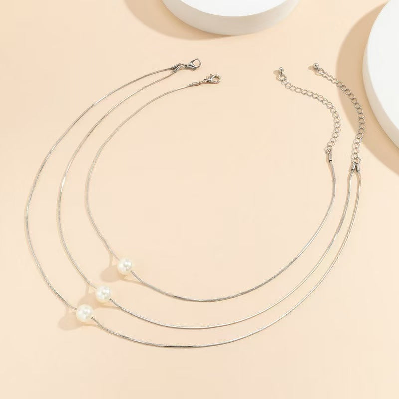 Multi-layer Pearl Snake Bone Chain Necklace