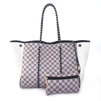 Camo Leopard Black Print Beach Tote – Women’s Neoprene Travel Bag, Diving Fabric Casual Handbag
