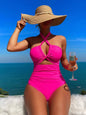 High Waist Solid Color One Piece Sexy Backless Halter Swimsuit for Women