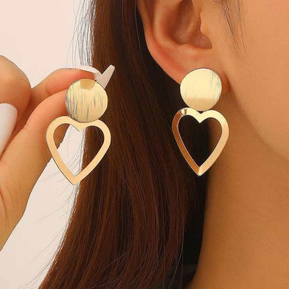 Creative Circle Heart Geometric Pendant Necklace & Earrings Elegant Jewelry Set