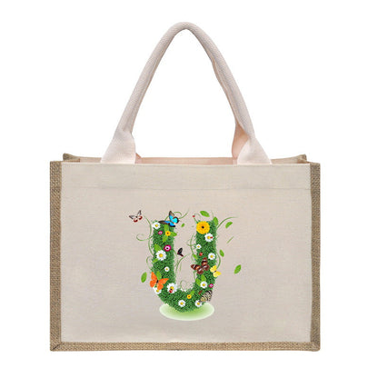 Cotton and linen canvas tote bag, printed letter tote bag, portable light handbag, gift shopping bag