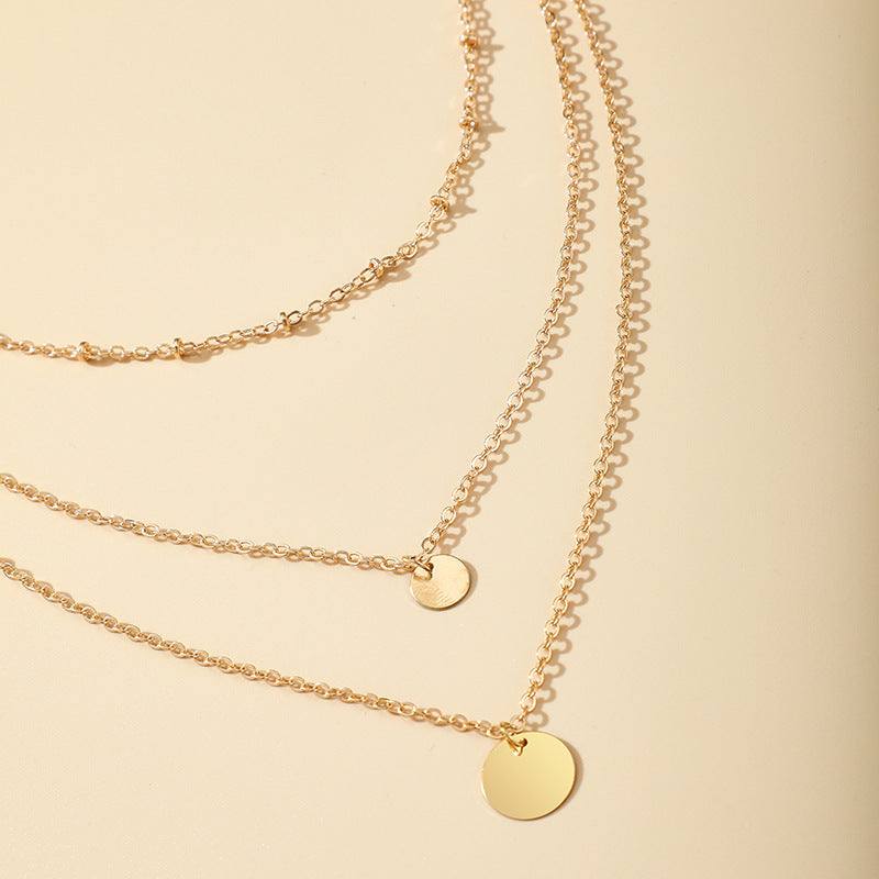 Fashion Multi Layered Round Pendant Chain Necklace