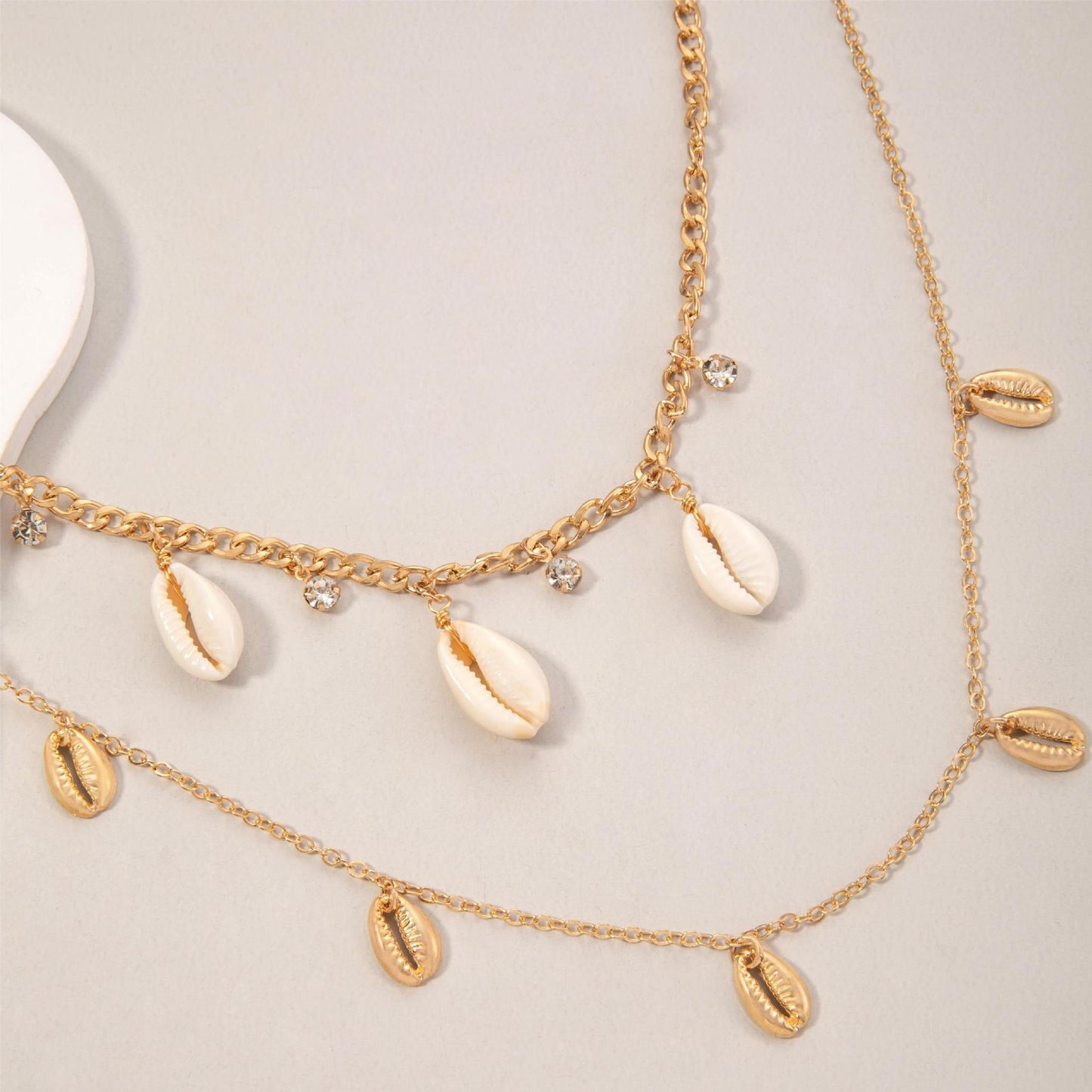 Beach Fashion Jewelry Two Layers Chain Shell Pendant Necklace