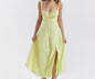 Sleeveless Strapless Bandage Corset Dress - Floral Print Long Midi Dress with Lace Up Back & Thigh Slit