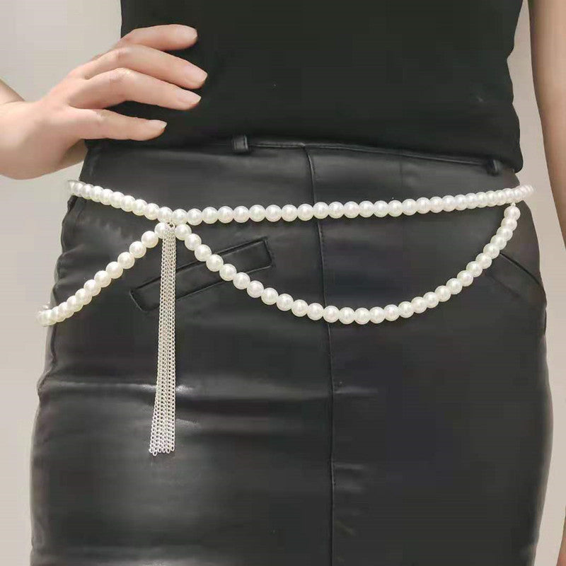 Pearls Body Chain Panties Tassel Bikini Waist Belt Belly Chain