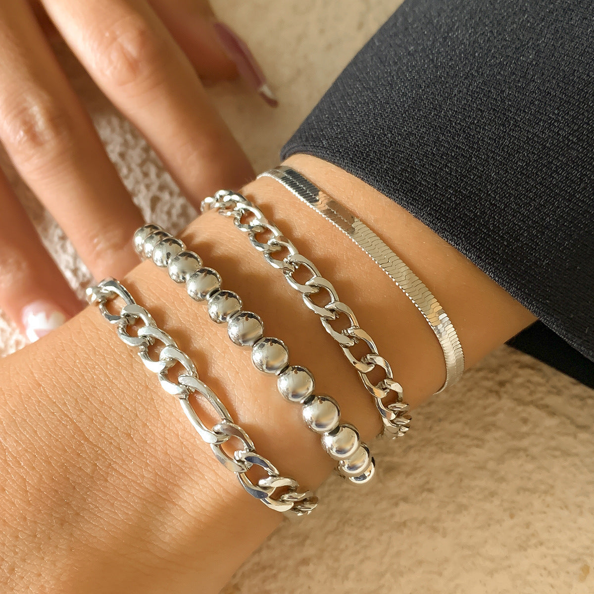 Cuban Rope Chain Bracelet Bangle Set